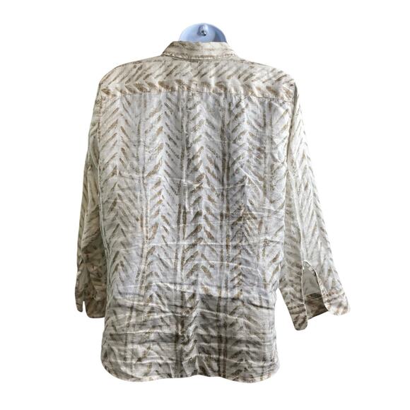 Lauren Ralph Lauren Women's 100% Linen Button Up Blouse Size M Lagenlook Neutral - Picture 2 of 11